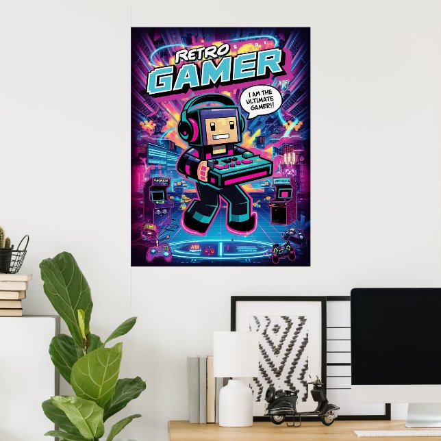 Retro-Gamer-Roboter  Poster (Heimbüro)