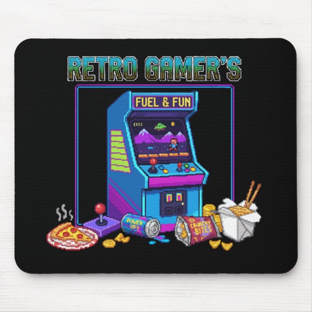 Retro Gamers Fuel & Fun | 8-Bit-Pixel-Arcade Mousepad (Vorne)