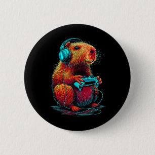 Retro-Gaming-Capyra lustiges Video-Gamer-Nagetier Button