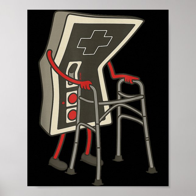 Retro-Gaming-Controller Alter Gamer mit Rollator L Poster (Vorne)