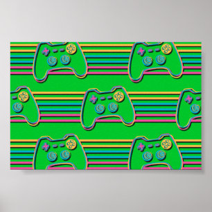 Retro Gaming Geek Gamer 80er Neonfarben Poster
