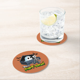 Retro-Gaming-Halloween - Skelett-Konsole-Humor Runder Pappuntersetzer