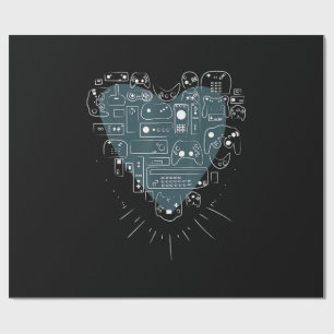 Retro-Gaming-Herz-Videospiel-Controller Gamer Geschenkpapier