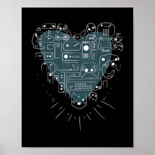 Retro-Gaming-Herz-Videospiel-Controller-Gamer Poster