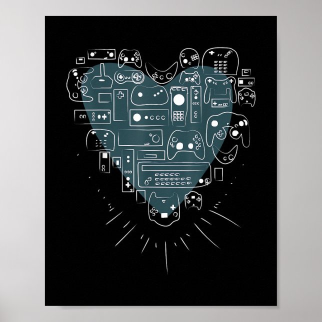 Retro-Gaming-Herz-Videospiel-Controller-Gamer Poster (Vorne)