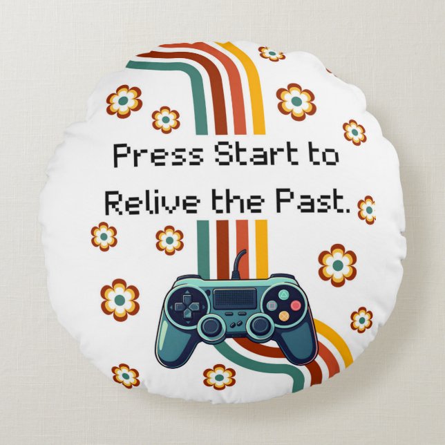 Retro Gaming Illustration Rundes Kissen (Vorderseite)