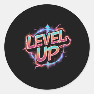 Retro-Gaming Level Up Jungen Mädchen Männer Frauen Runder Aufkleber
