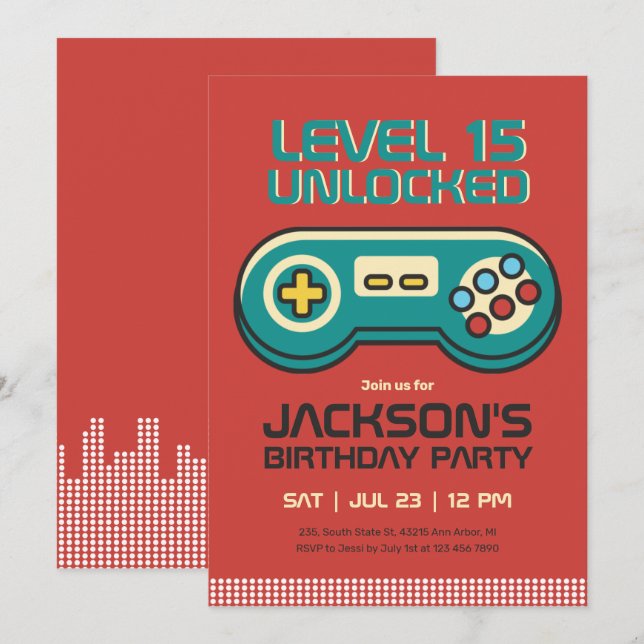 Retro Gaming Video Game Player Gamer Boy Geburtsta Einladung (Vorne/Hinten)