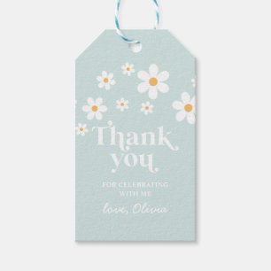 Retro-Gänseblümchen-blaue-Boho-Dankeschön-Geschenk Geschenkanhänger