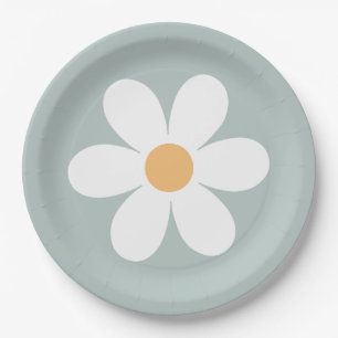 Retro-Gänseblümchen-blaue Pappteller
