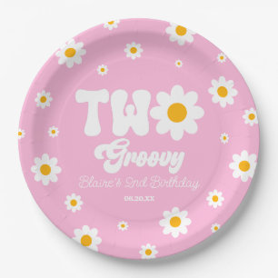 Retro-Gänseblümchen-Blume Zwei Groovy 2. Geburtsta Pappteller