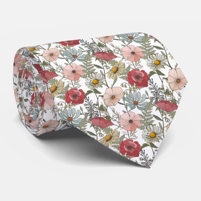 Retro-Gänseblümchen-Blumenmuster  Krawatte (Gerollt)