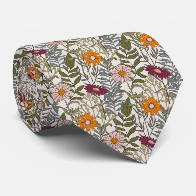 Retro-Gänseblümchen-Blumenmuster  Krawatte (Gerollt)