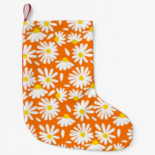 Retro-Gänseblümchen-Blumenmuster: orange vintage. Kleiner Weihnachtsstrumpf
