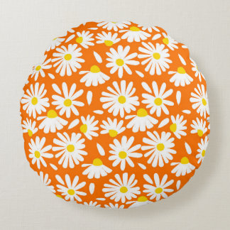 Retro-Gänseblümchen-Blumenmuster: orange vintage. Rundes Kissen