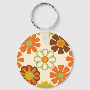 Retro-Gänseblümchen-Blumenmuster Schlüsselanhänger