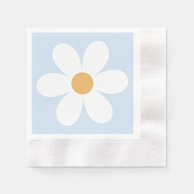 Retro-Gänseblümchen Boho Blau Serviette (Vorderseite)
