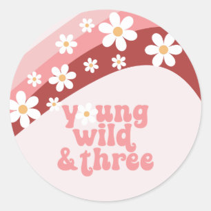 Retro-Gänseblümchen-Boho-Blumen 3. Geburtstag Runder Aufkleber