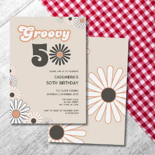 Retro-Gänseblümchen-Boho-Terrakotta-Natürlich 50. Einladung