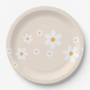 Retro-Gänseblümchen cremefarbene Blumen-Papiertell Pappteller