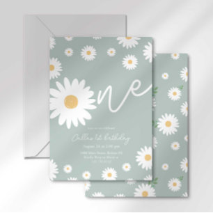 Retro Gänseblümchen Erster Geburtstag Einladung