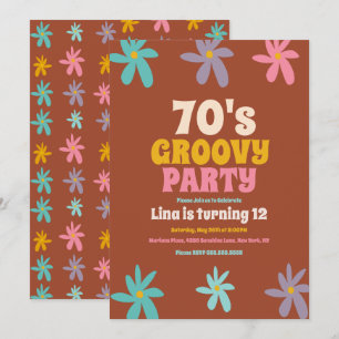 Retro-Gänseblümchen-Gekritzel-groovy-Blumen-Geburt Einladung