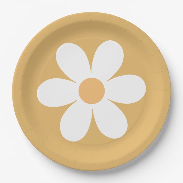Retro-Gänseblümchen-gelbe Papierplatten Pappteller (Vorderseite)