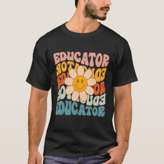 Retro-Gänseblümchen Groovy Bunter Lehrer Erster 10 T-Shirt