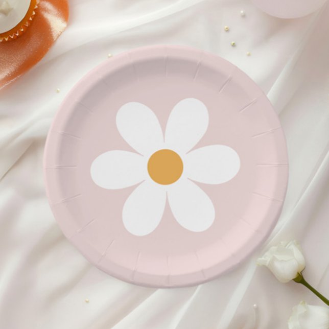 Retro-Gänseblümchen hellrosa Boho Pappteller (Von Creator hochgeladen)