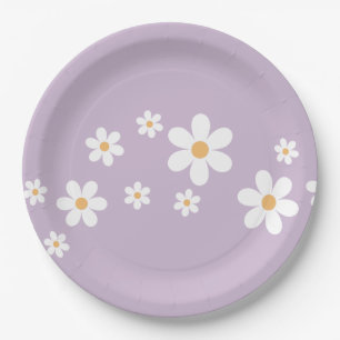 Retro-Gänseblümchen-lila-Blumen-Papierteller Pappteller