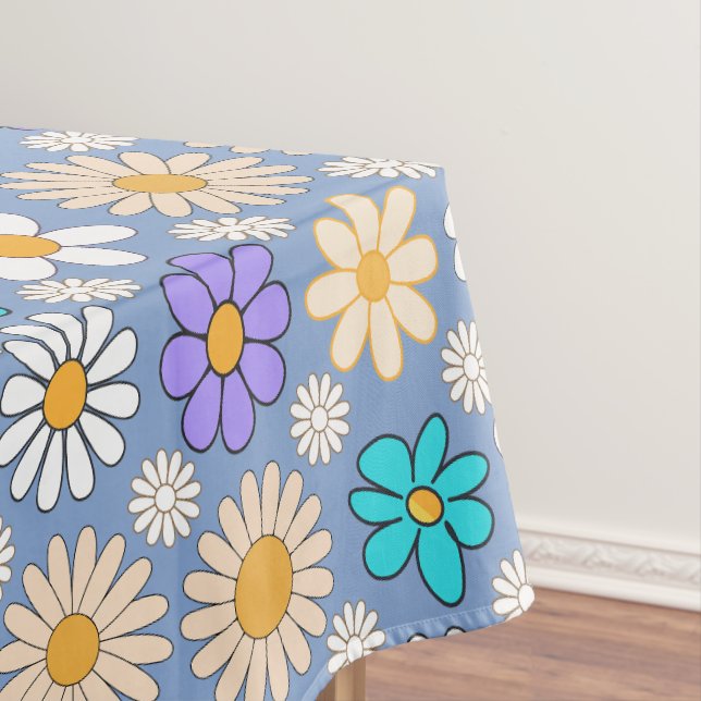 Retro-Gänseblümchen-Muster Einfach.01. Hellblauer  Tischdecke (Beispiel)