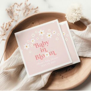 Retro-Gänseblümchen-Rosa Boho-Baby-Party Serviette