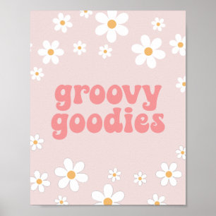 Retro-Gänseblümchen-Rosa-Boho-Groovy-Goodies-Party Poster