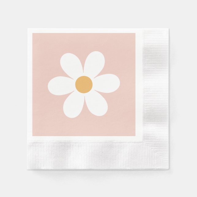 Retro Gänseblümchen rosa Boho Serviette (Vorderseite)