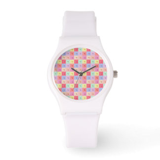 Retro-Gänseblümchen Rot Pink Blaue Blumen Muster G Armbanduhr