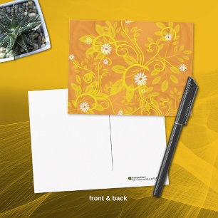 Retro-Gänseblümchen und gelbes Filigran auf Orange Postkarte