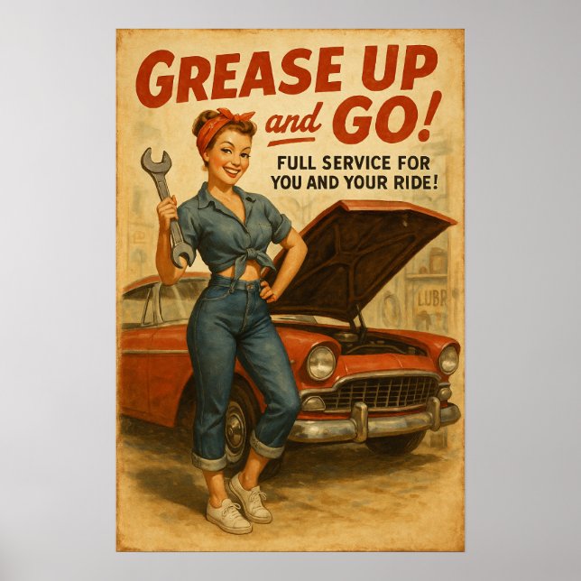 Retro Garage Button Up Girl Graphic Poster (Vorne)
