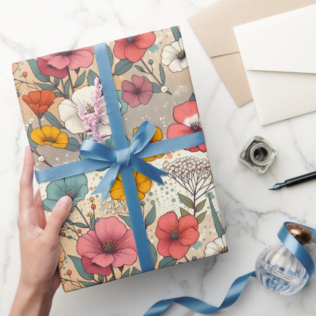 Retro Garden Bloom Geschenkpapier (Schenken)