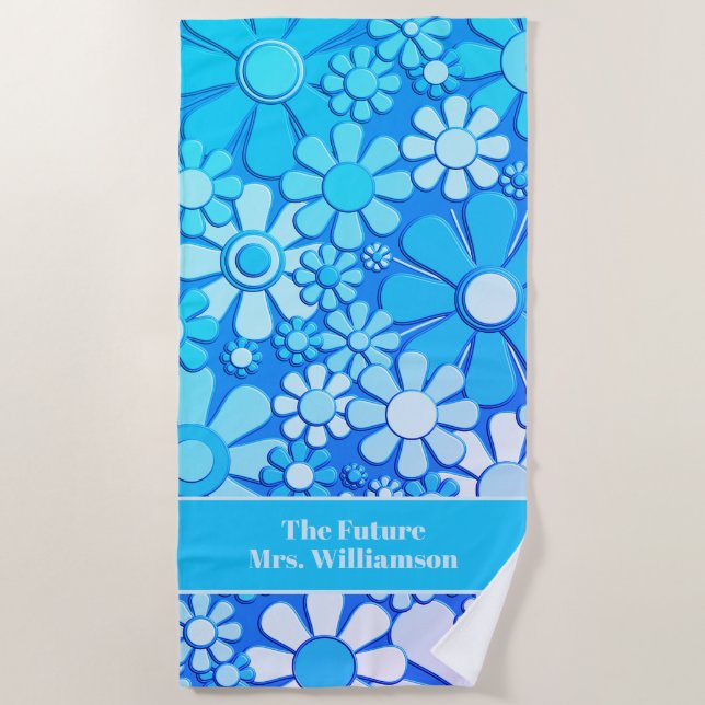 Retro Garden Blume 60er 70er Blumenmuster Bridge Strandtuch (Vorderseite)