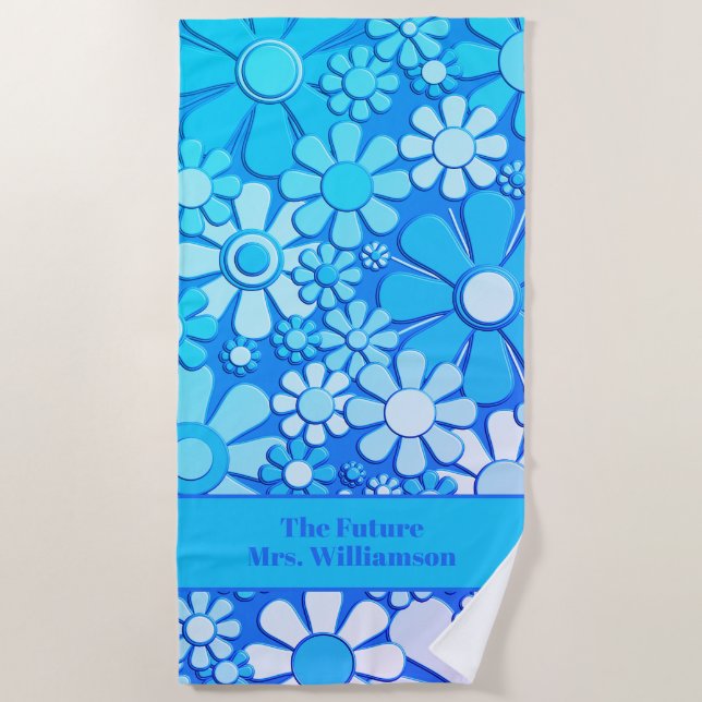 Retro Garden Blume 60er 70er Blumenmuster Bridge Strandtuch (Vorderseite)