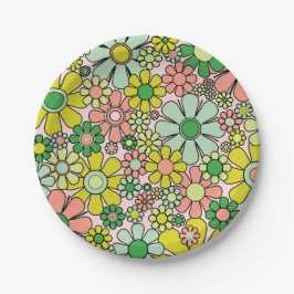 Retro Garden Blume 60er 70er Blumenmuster Pappteller
