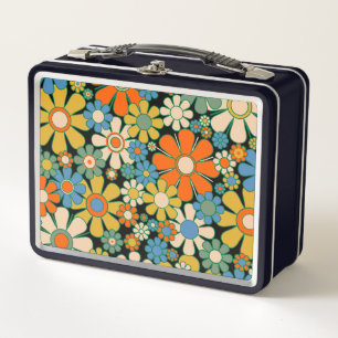 Retro Garden Blume 60er 70er Floral Muster Metall Brotdose