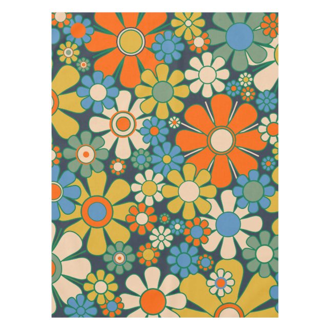 Retro Garden Blume 60er 70er Floral Muster Tischdecke (Vorderseite)