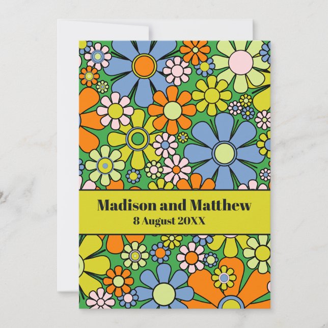 Retro Garden Blume 60er 70er Floral Save The Date (Vorderseite)