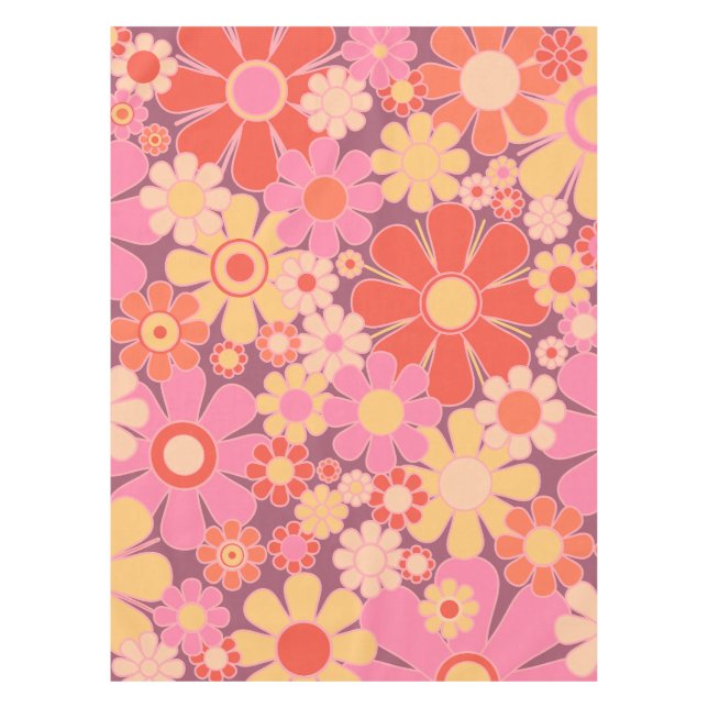 Retro Garden Blume 60er 70er Pattern Pink Tischdecke (Vorderseite)