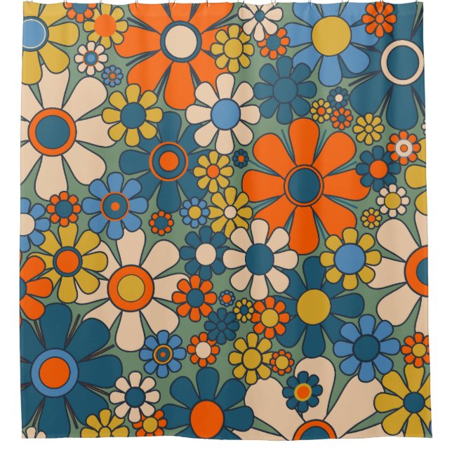Retro Garden Blume Blumenmuster Duschvorhang (Vorderseite)