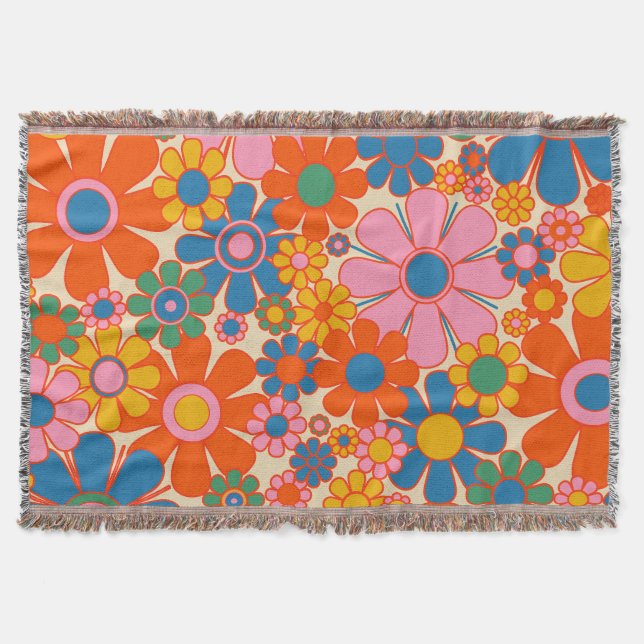 Retro Garden Blume Farbenfrohe 60er 70er Floral Decke (Vorderseite)