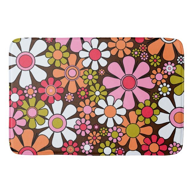 Retro Garden Blume Groovy 60er 70er Floral Pattern Badematte (Vorderseite)