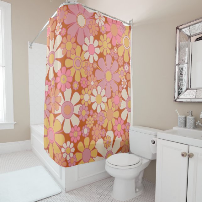 Retro Garden Blume Groovy 60er 70er Floral Pattern Duschvorhang (Beispiel)