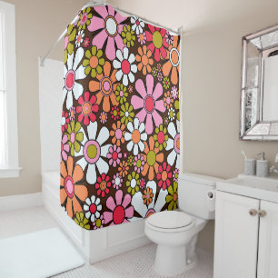 Retro Garden Blume Groovy 60er 70er Floral Pattern Duschvorhang